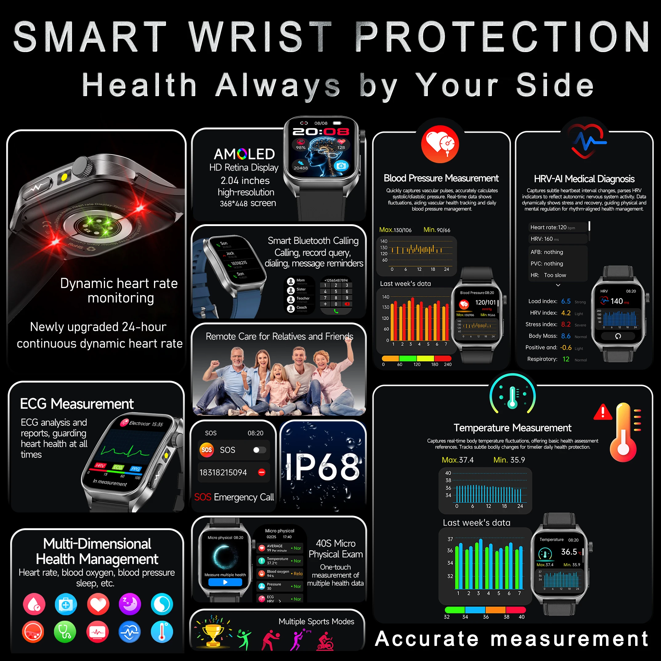 2025 New ECG Blood Lipids Uric Acid Accurate Measure Smart Watches Men Micro Physical Examination Waterproof Sports Smart Watch 2