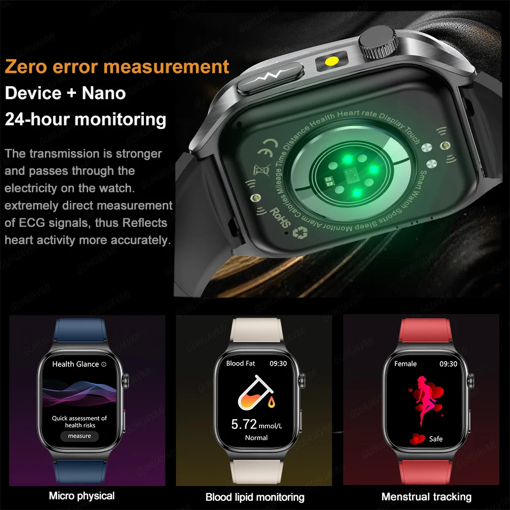 2025 New ECG Blood Lipids Uric Acid Accurate Measure Smart Watches Men Micro Physical Examination Waterproof Sports Smart Watch 6