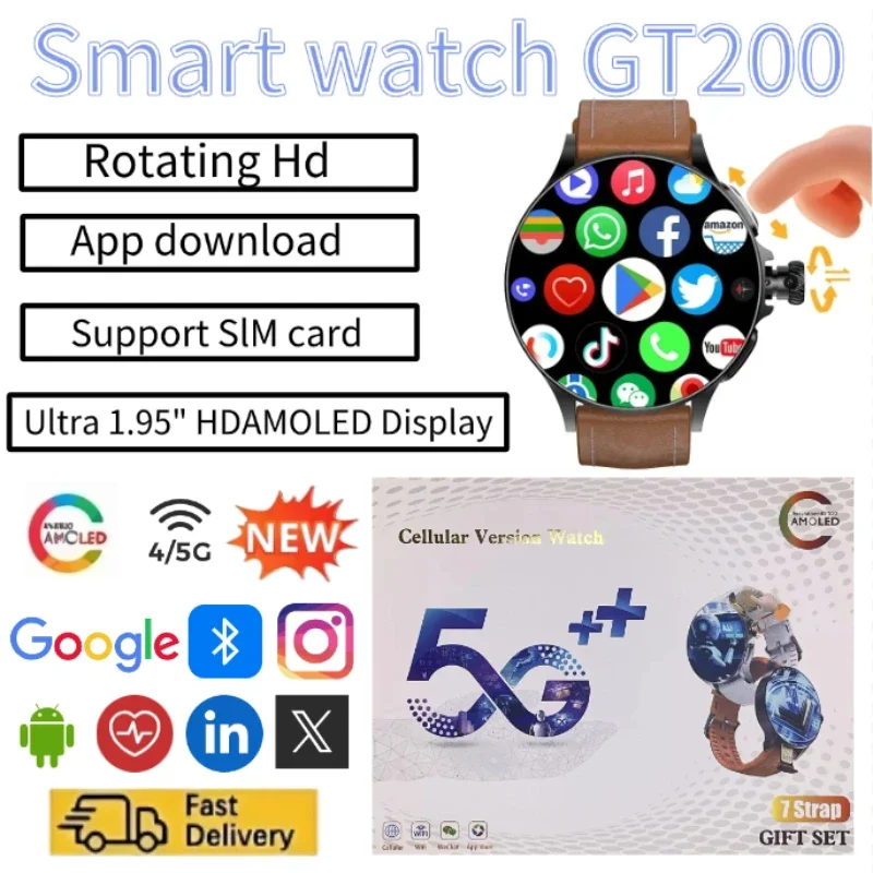 GT200 NFC Smartwatch 1.95” HD AMOLED Display GPS Positioning Workout Modes Sport Fitness Smart Watch 3