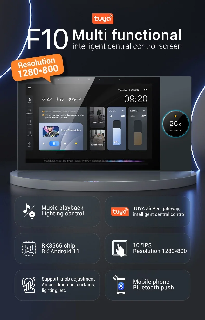 Multi functional 10 inch TUYA Zigbee system WiFi touch screen smart wall central control switch with Zigbee gateway 2